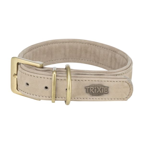 Trixie halsband voor hond  pure leer lichtgrijs