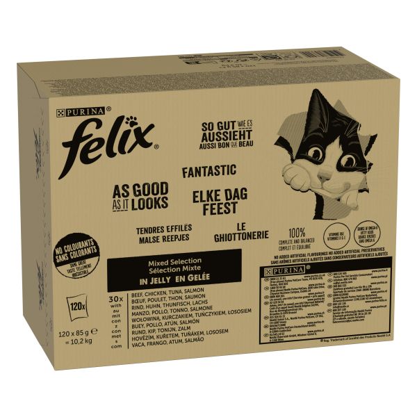 Felix Mixed Selection In Gelei Rund / Kip / Tonijn / Zalm Kattenvoer