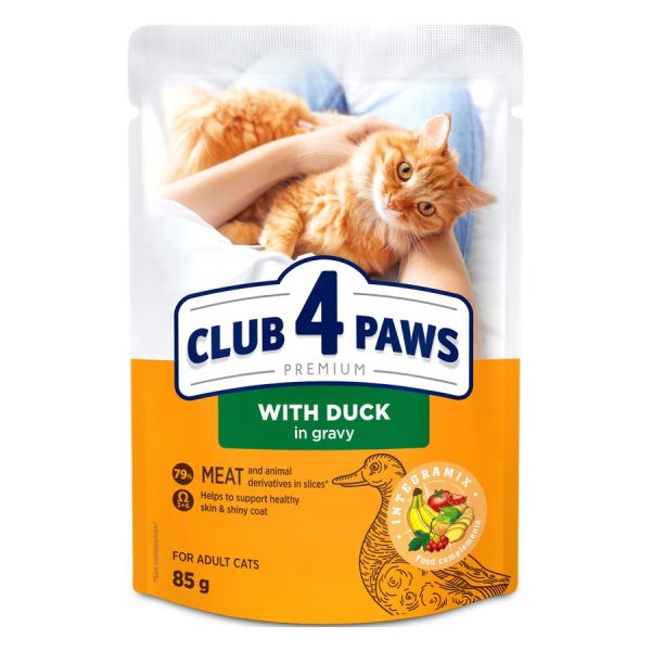 Club 4 paws premium adult duck in gravy pouch kattenvoer