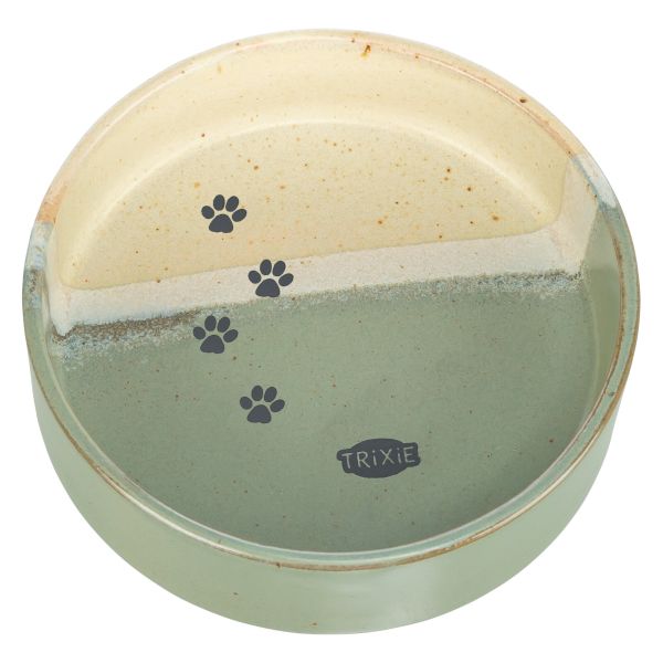 Trixie voerbak / drinkbak met pootprint keramiek groen / beige