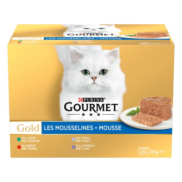 Gourmet Gold Mousse Mixed Konijn / Rund / Kalf / Lam KATTENVOER