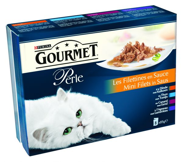 Gourmet perle 8-pack pouch mini filets in saus kattenvoer