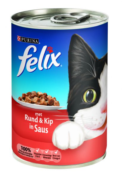 Felix blik brokjes rund / kip in saus kattenvoer