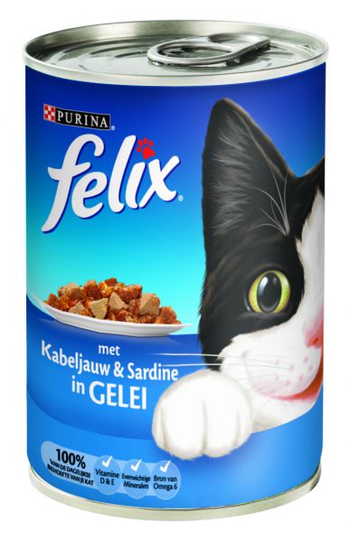 Felix blik stukjes kabeljauw / sardine in gelei kattenvoer