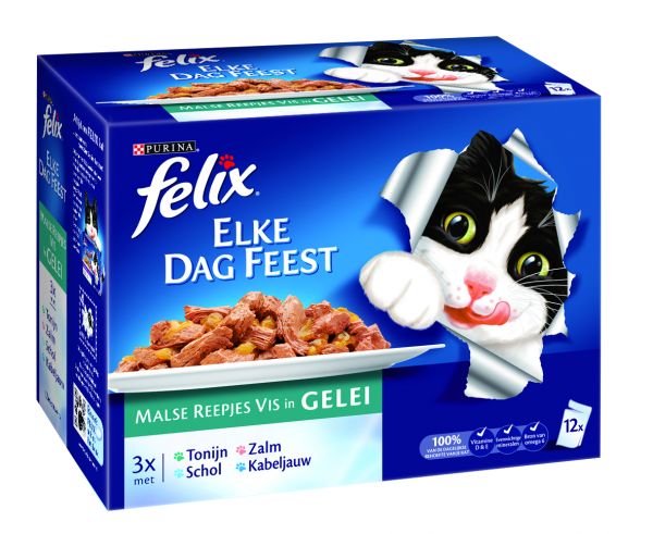 Felix elke dag feest pouch malse reepjes vis in gelei kattenvoer