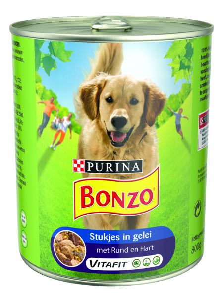 Bonzo blik stukjes in gelei rund / hart hondenvoer