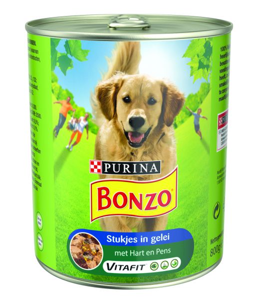 verzonden Bederven Bekend Bonzo Blik Stukjes In Gelei Hart / Pens Hondenvoer slechts € 1,65 voor 800  Gr.