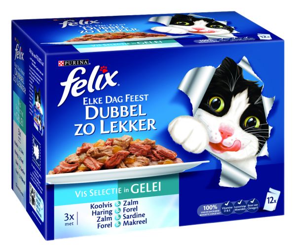 Felix elke dag feest pouch dubbel zo lekker vis selectie in gelei kattenvoer
