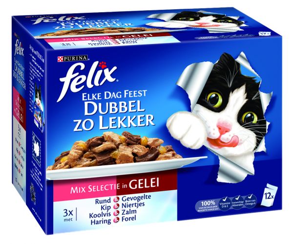 Felix elke dag feest pouch dubbel zo lekker mix selectie in gelei kattenvoer