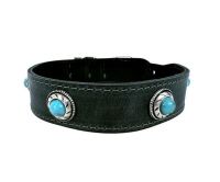 Sazzz halsband voor hond  boho treasure stone vintage leer antraciet