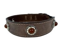 Sazzz halsband voor hond  boho treasure stone vintage leer bruin